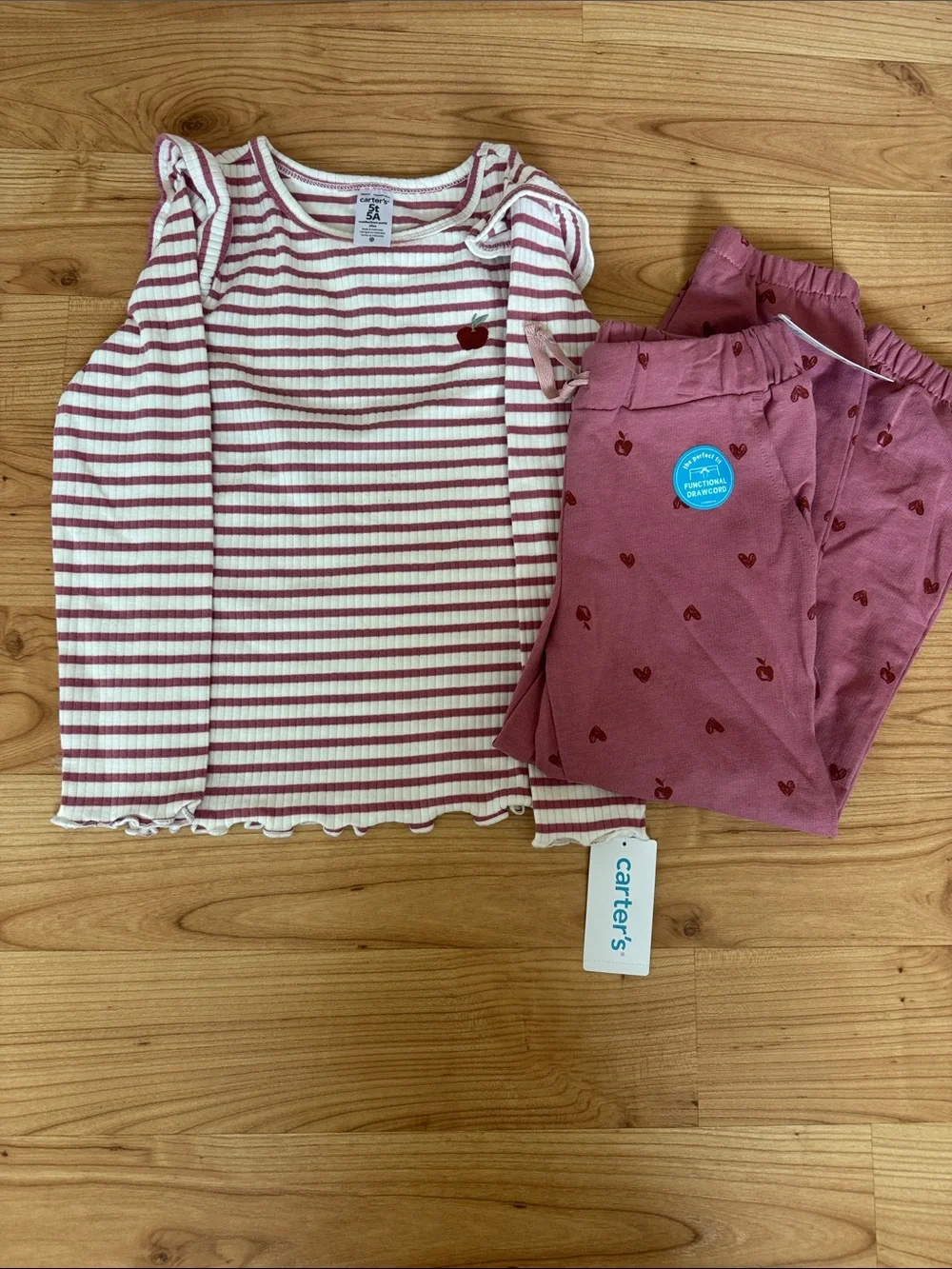 Carter's White & Pink Striped Top with Pink Apple-Print Outfit Set NWT